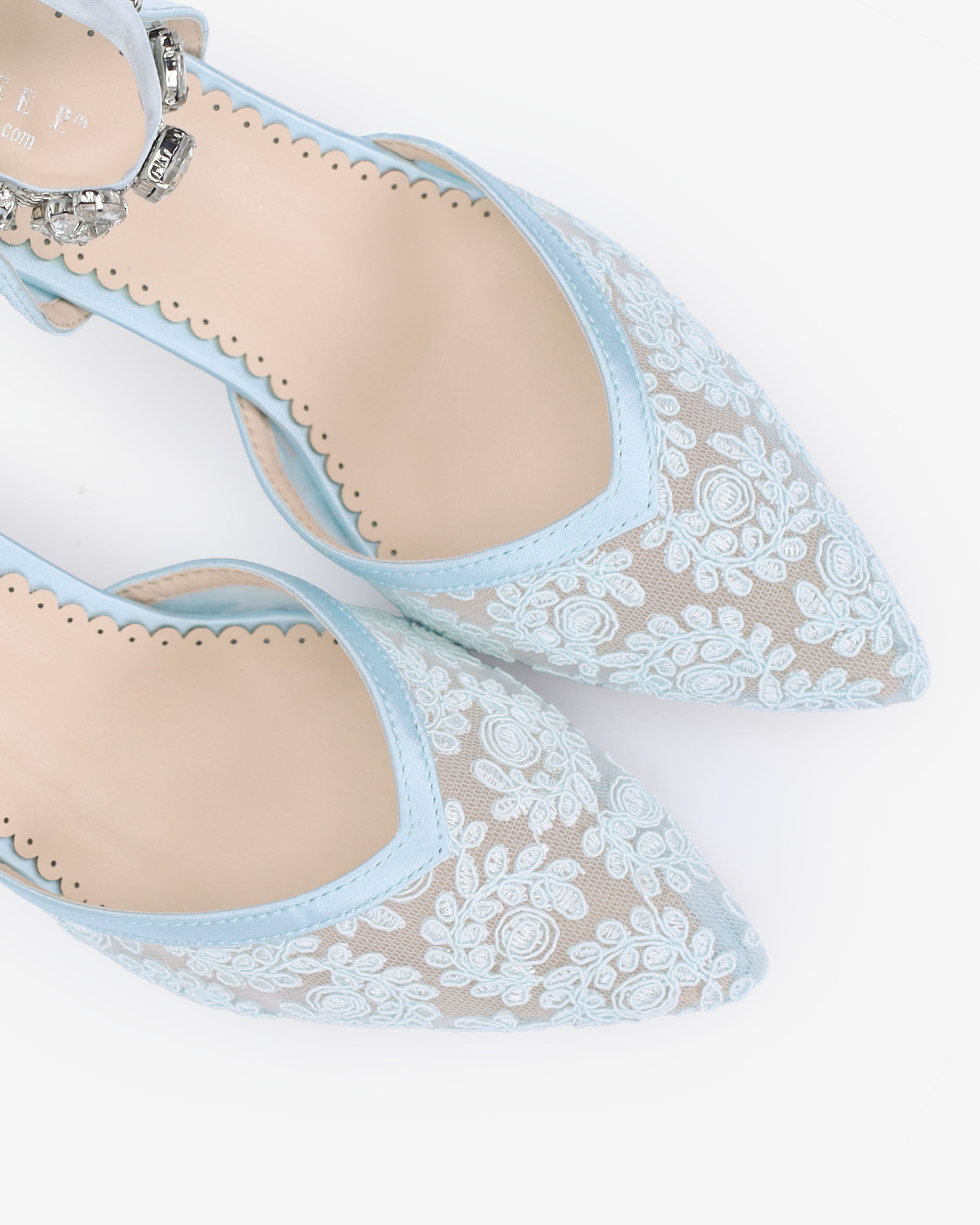 Lace Block Heel For Weddings with Navette Cluster Rhinestones Strap
