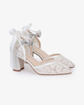 Lace Block Heel For Weddings with Navette Cluster Rhinestones Strap