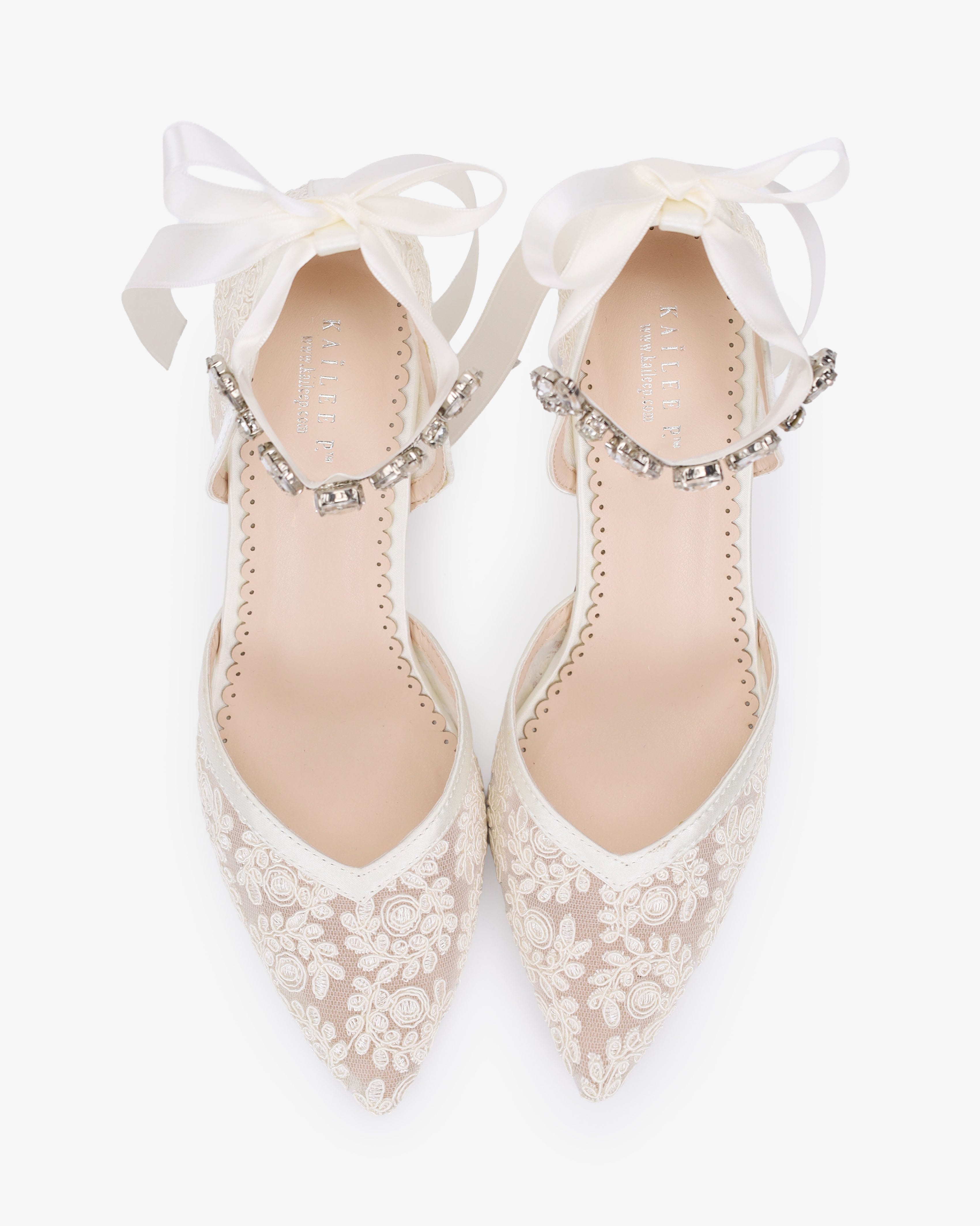 Lace Block Heel For Weddings with Navette Cluster Rhinestones Strap