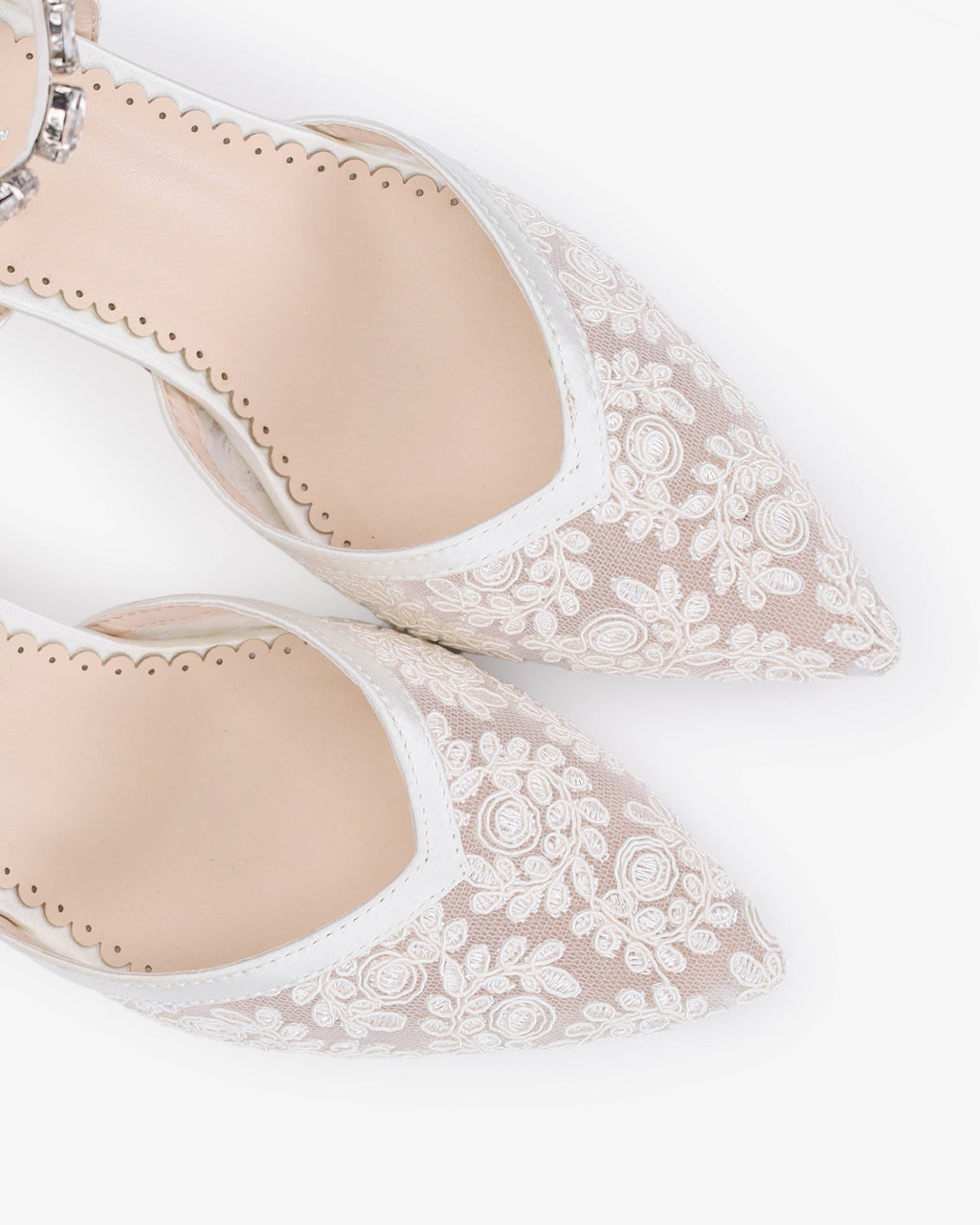 Lace Block Heel For Weddings with Navette Cluster Rhinestones Strap