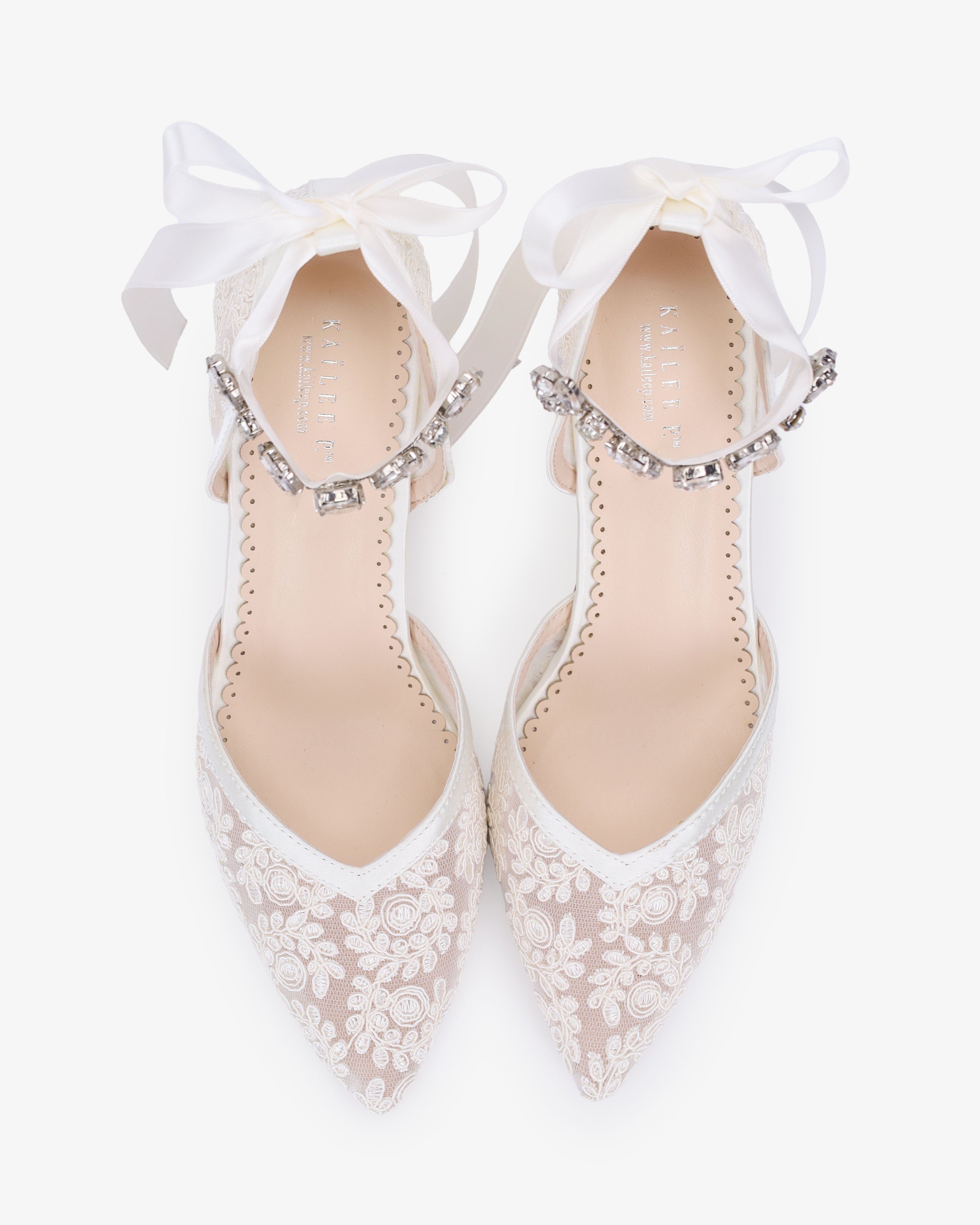 Lace Block Heel For Weddings with Navette Cluster Rhinestones Strap