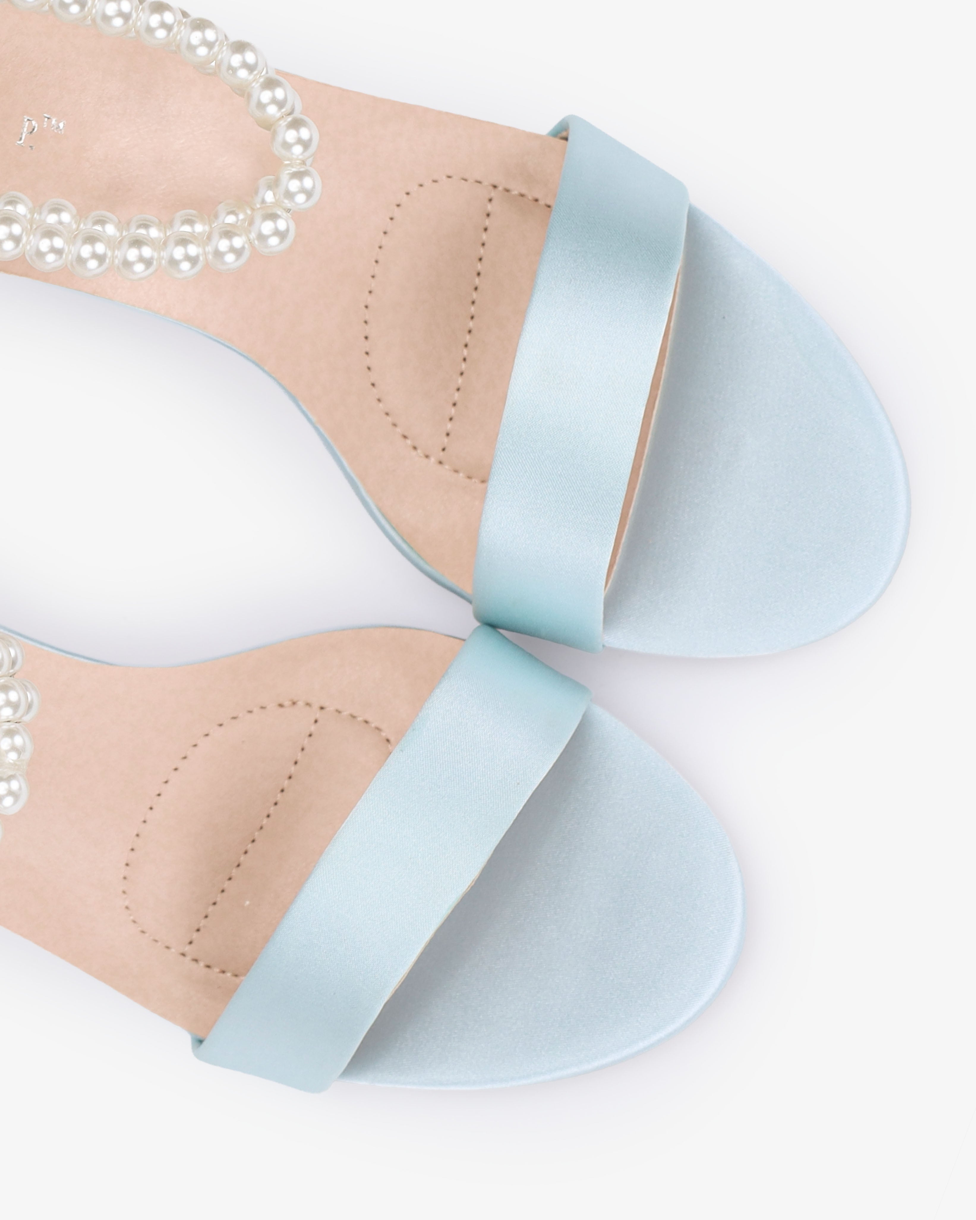 Satin High Heel Wedding Sandals with Double Pearls Ankle Strap