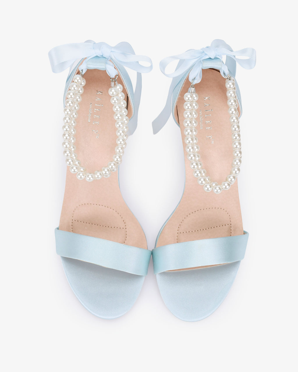 Satin High Heel Wedding Sandals with Double Pearls Ankle Strap