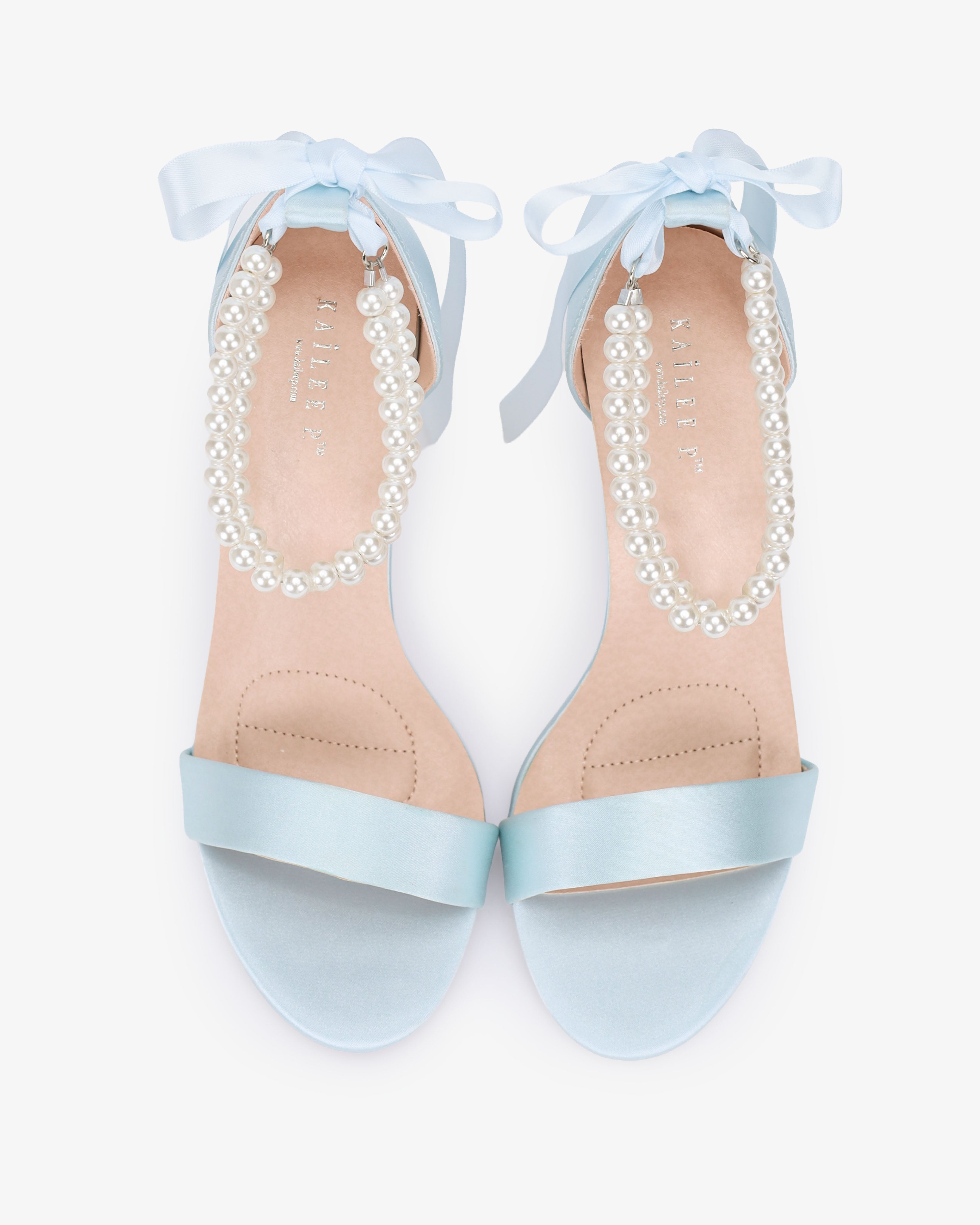 Satin High Heel Wedding Sandals with Double Pearls Ankle Strap