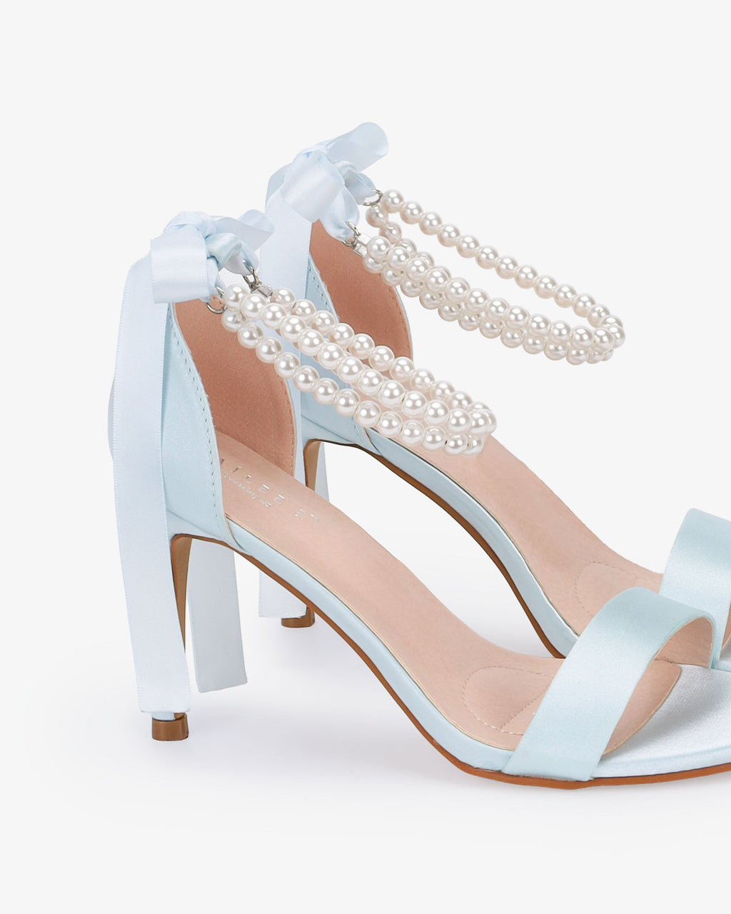Satin High Heel Wedding Sandals with Double Pearls Ankle Strap