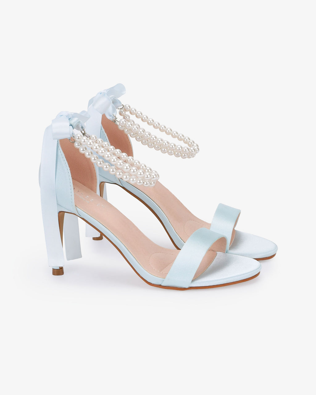 Satin High Heel Wedding Sandals with Double Pearls Ankle Strap