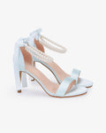 Satin High Heel Wedding Sandals with Double Pearls Ankle Strap