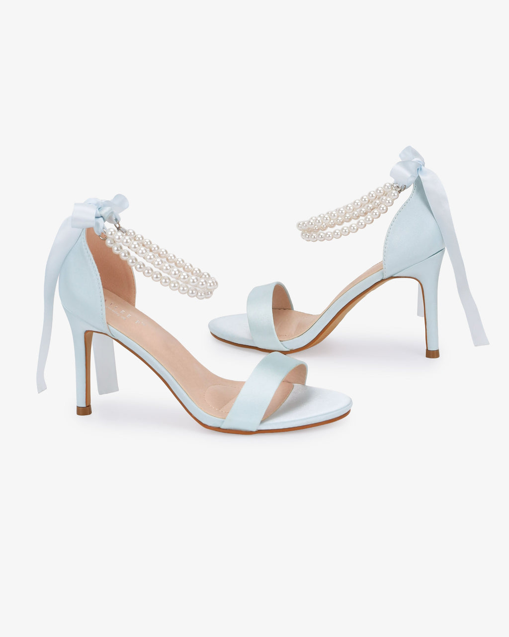 Satin High Heel Wedding Sandals with Double Pearls Ankle Strap