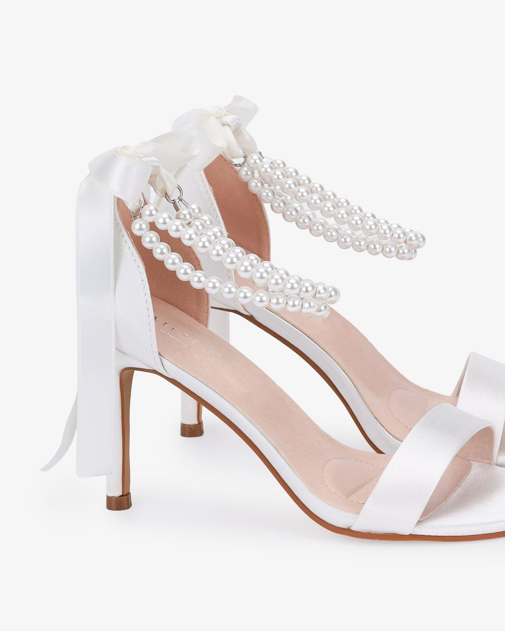 Satin High Heel Wedding Sandals with Double Pearls Ankle Strap