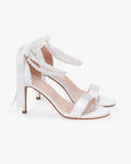 Satin High Heel Wedding Sandals with Double Pearls Ankle Strap