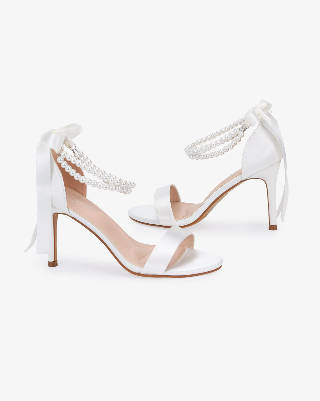 Satin High Heel Wedding Sandals with Double Pearls Ankle Strap