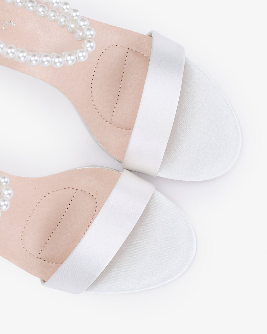 Satin High Heel Wedding Sandals with Double Pearls Ankle Strap