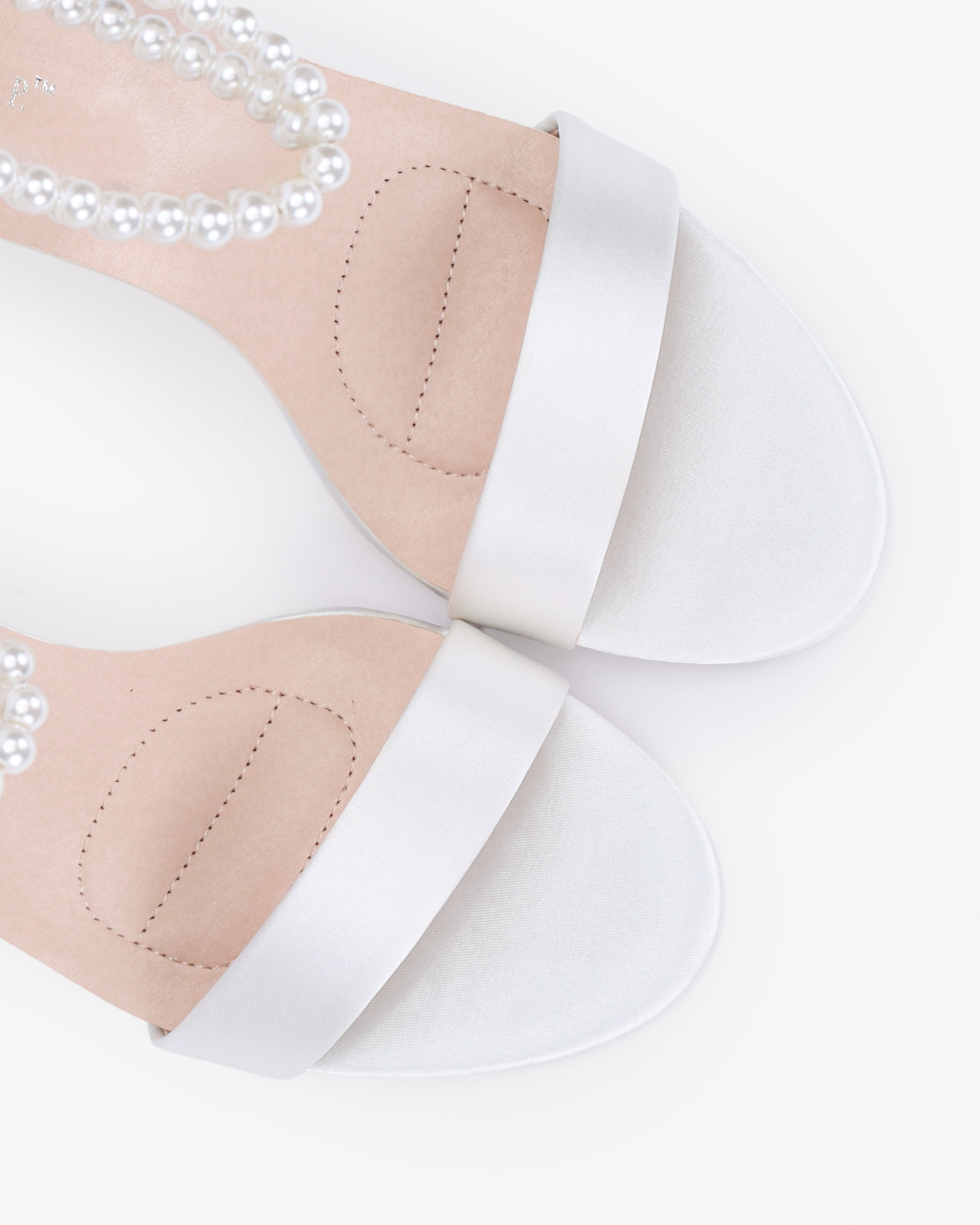 Satin High Heel Wedding Sandals with Double Pearls Ankle Strap