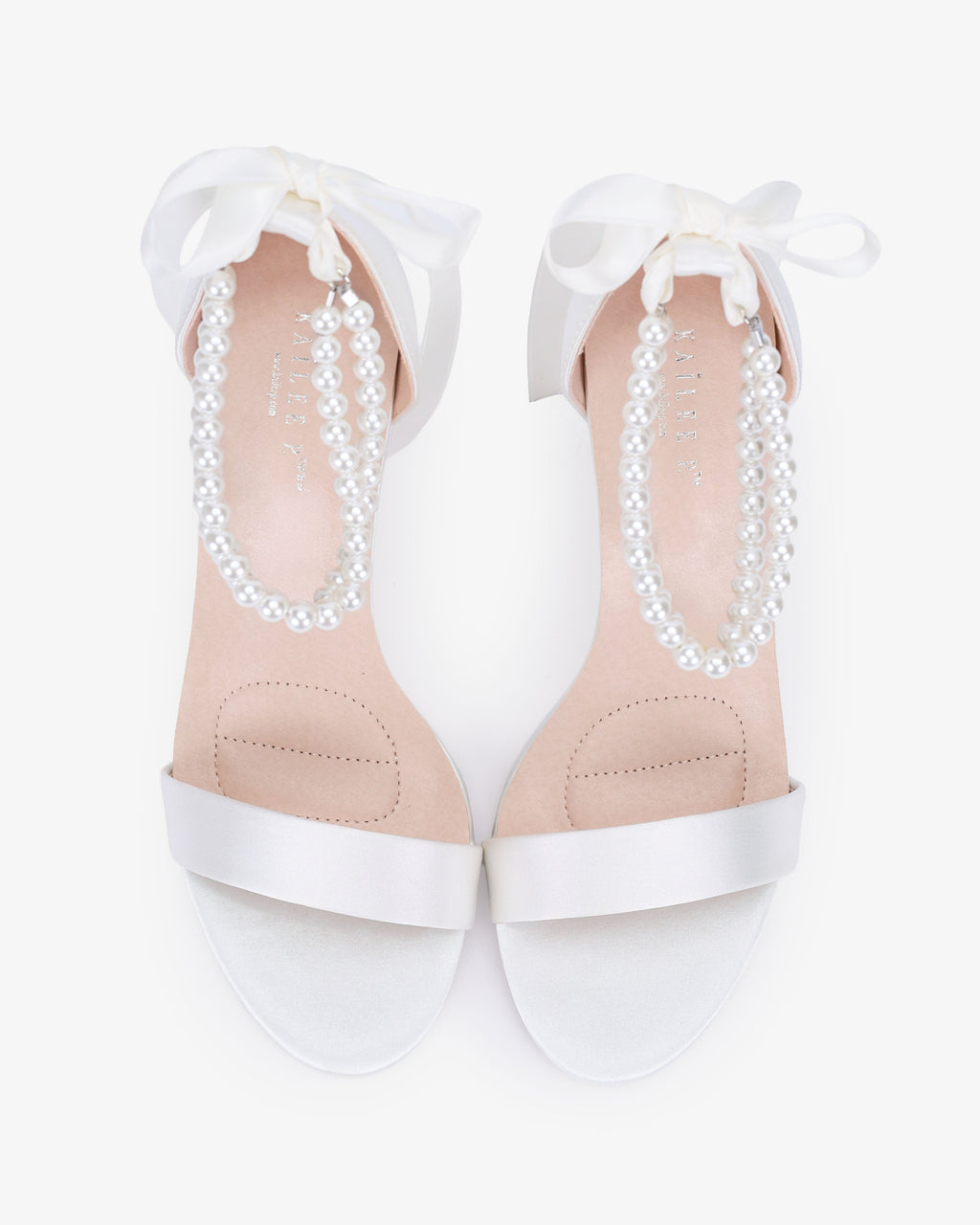 Satin High Heel Wedding Sandals with Double Pearls Ankle Strap