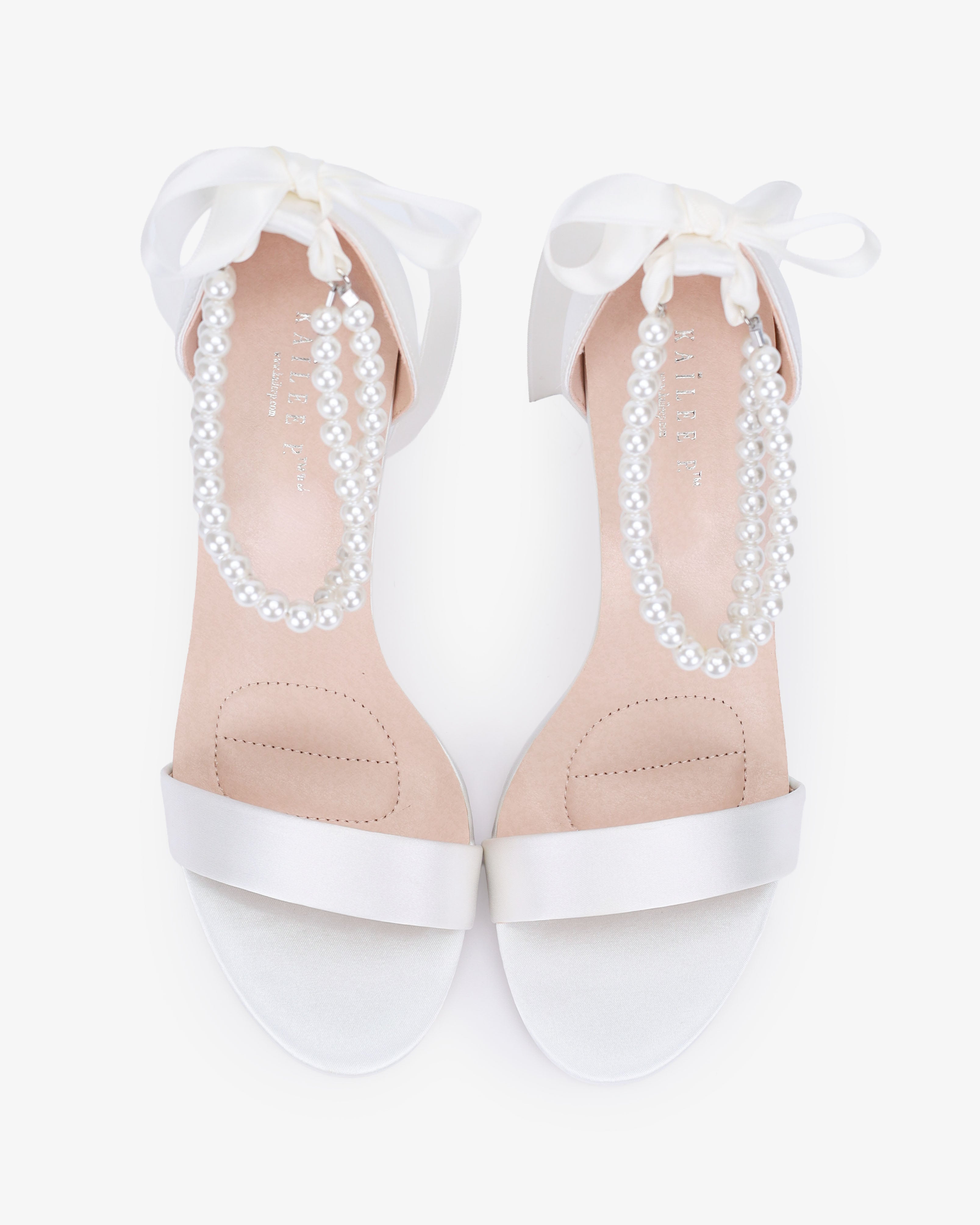 Satin High Heel Wedding Sandals with Double Pearls Ankle Strap