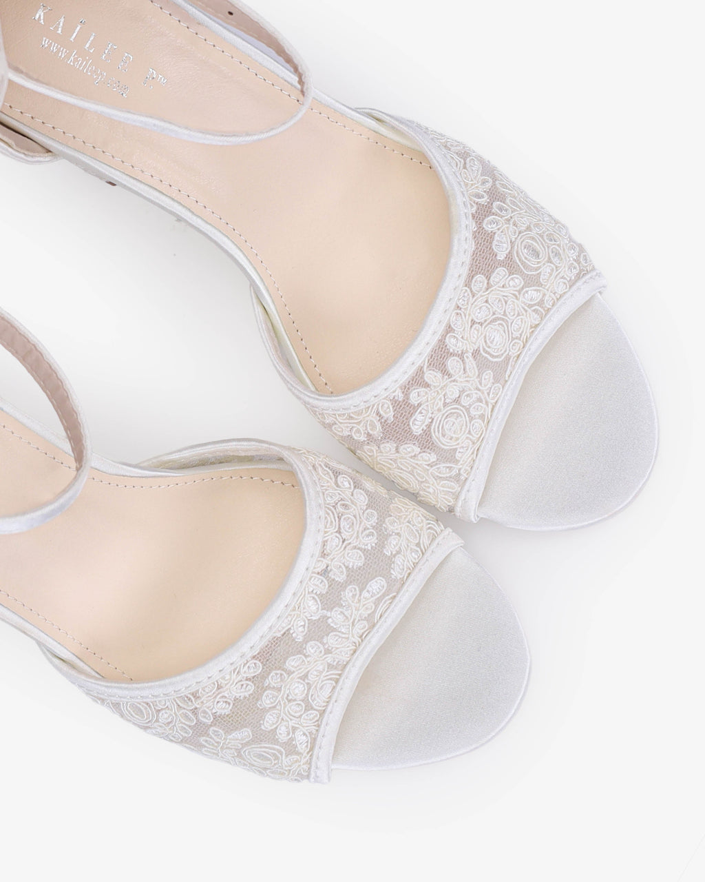 Crochet Lace Block Heel Sandals with Tulle Back Bow