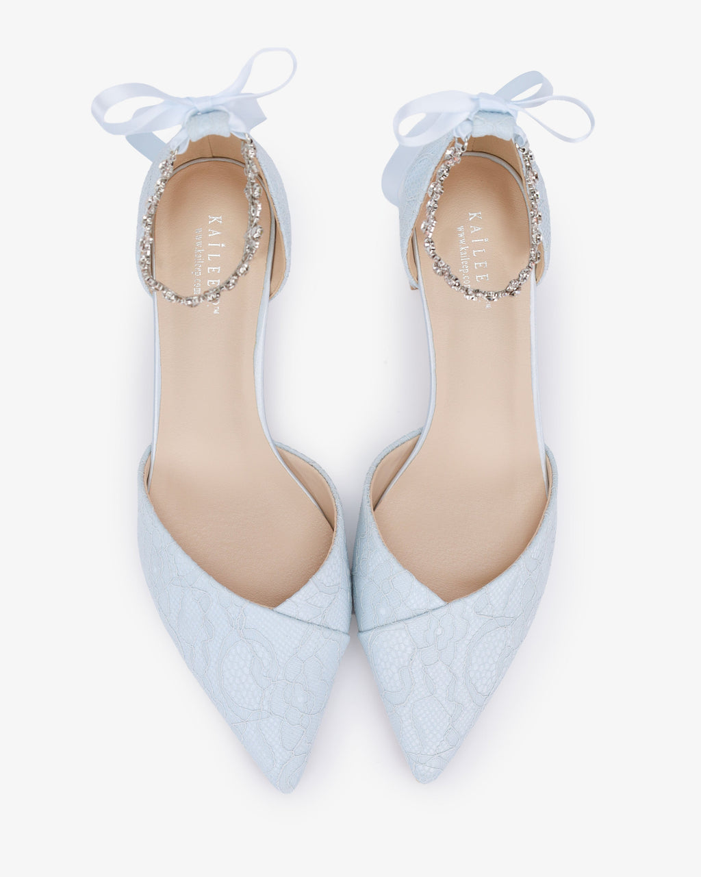 Lace Pointy Toe Low Block Heels Wedding Shoes with Amaryllis Strap