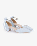 Lace Pointy Toe Low Block Heels Wedding Shoes with Amaryllis Strap