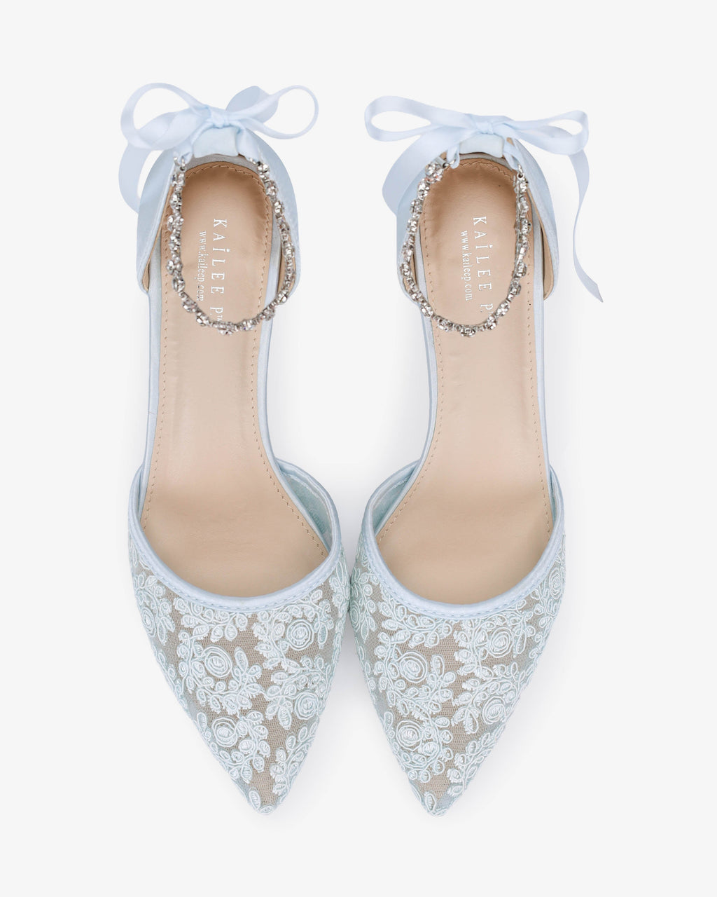 Crochet Lace Pointy Toe Wedding Kitten Low Heel with Amaryllis Strap