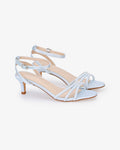 Satin Strappy Kitten Heel Wedding Sandals with Pearls Accents