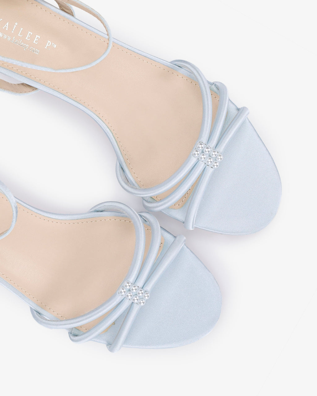 Satin Strappy Kitten Heel Wedding Sandals with Pearls Accents
