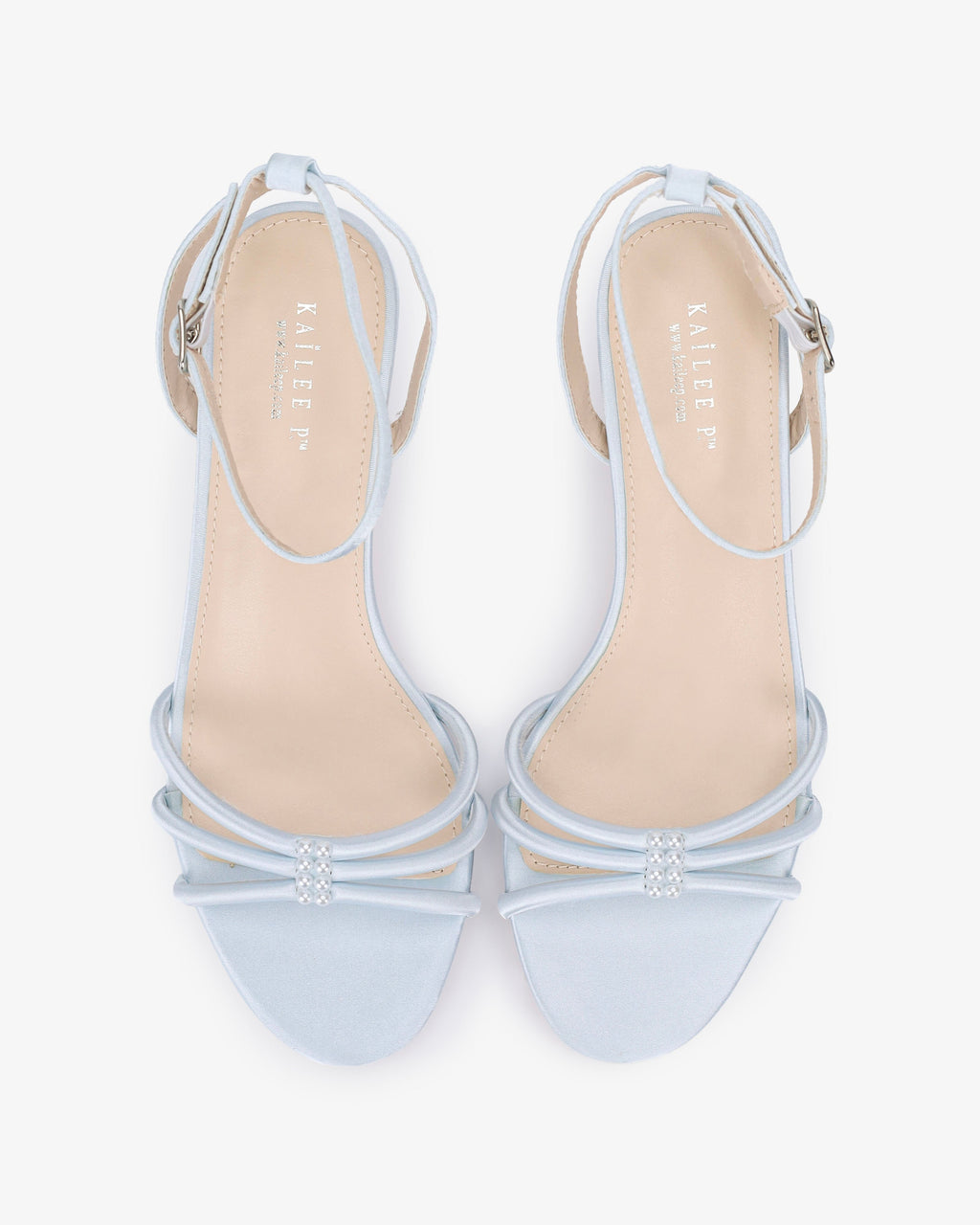 Satin Strappy Kitten Heel Wedding Sandals with Pearls Accents