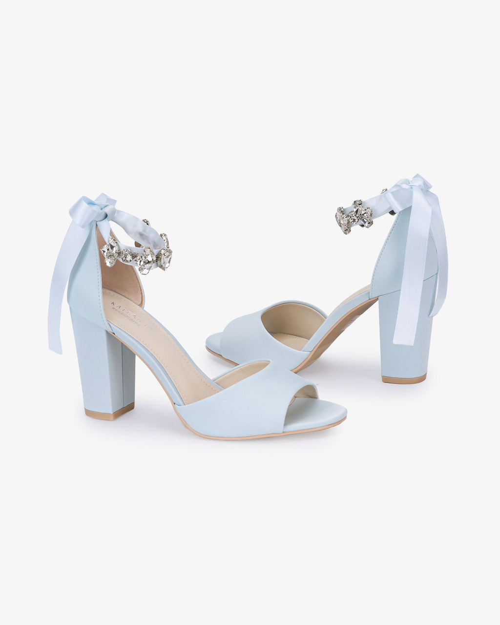 Satin Block Heel Wedding Sandals with Navette Cluster Rhinestones Strap