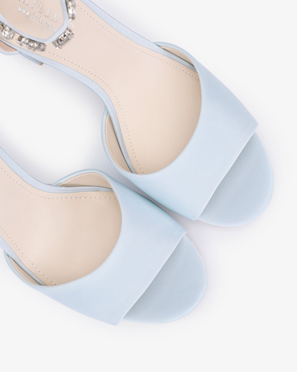Satin Block Heel Wedding Sandals with Navette Cluster Rhinestones Strap
