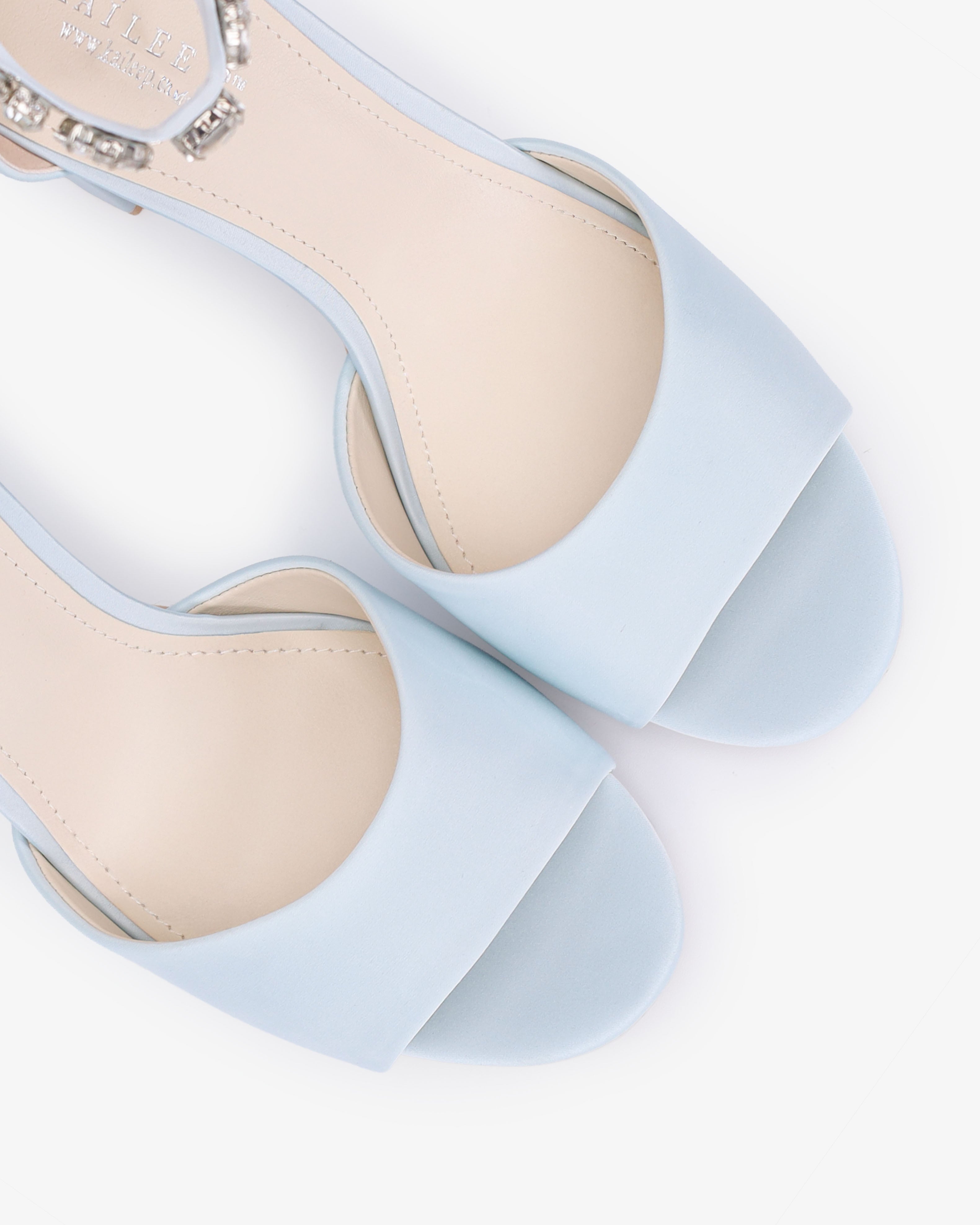 Satin Block Heel Wedding Sandals with Navette Cluster Rhinestones Strap