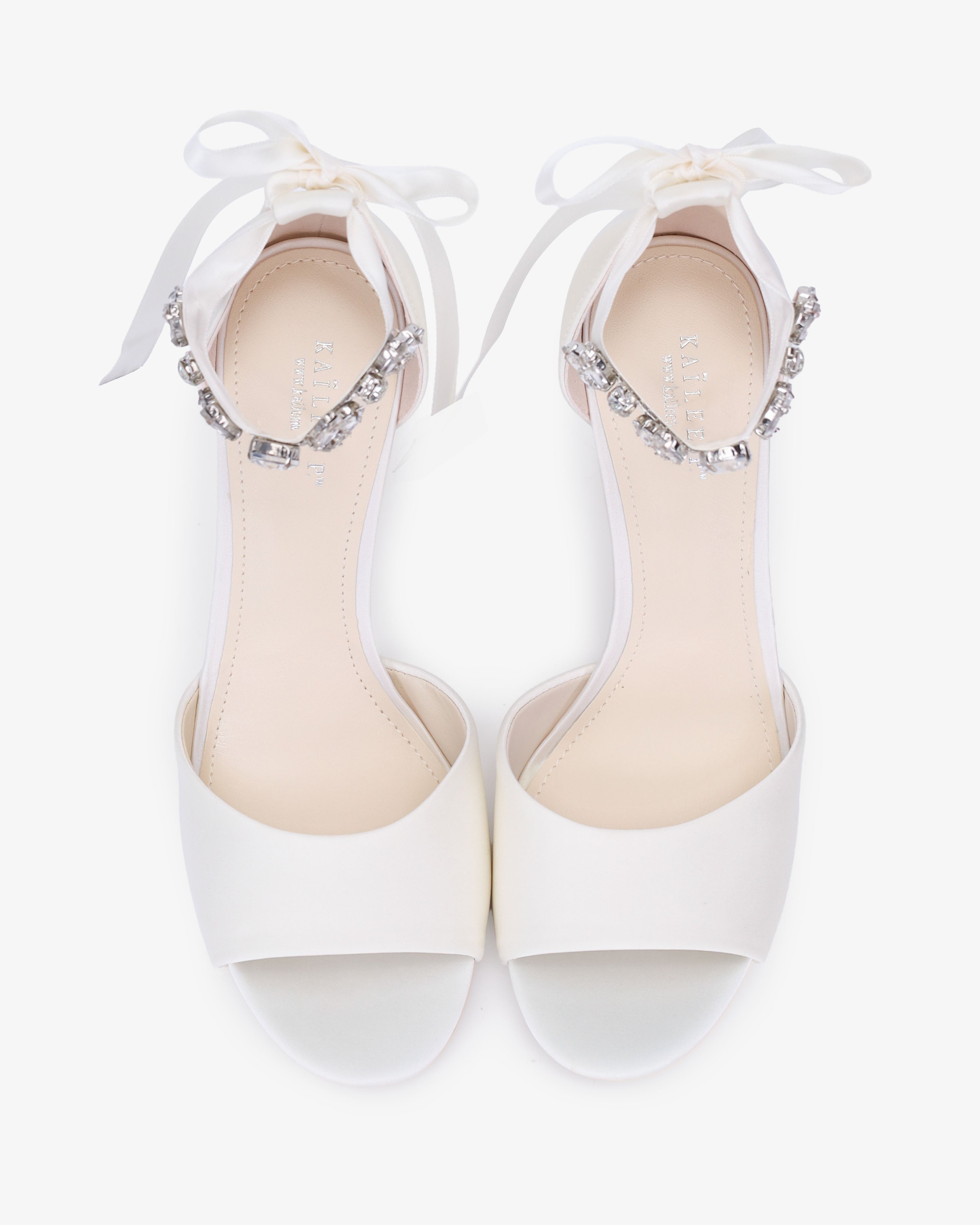 Satin Block Heel Wedding Sandals with Navette Cluster Rhinestones Strap