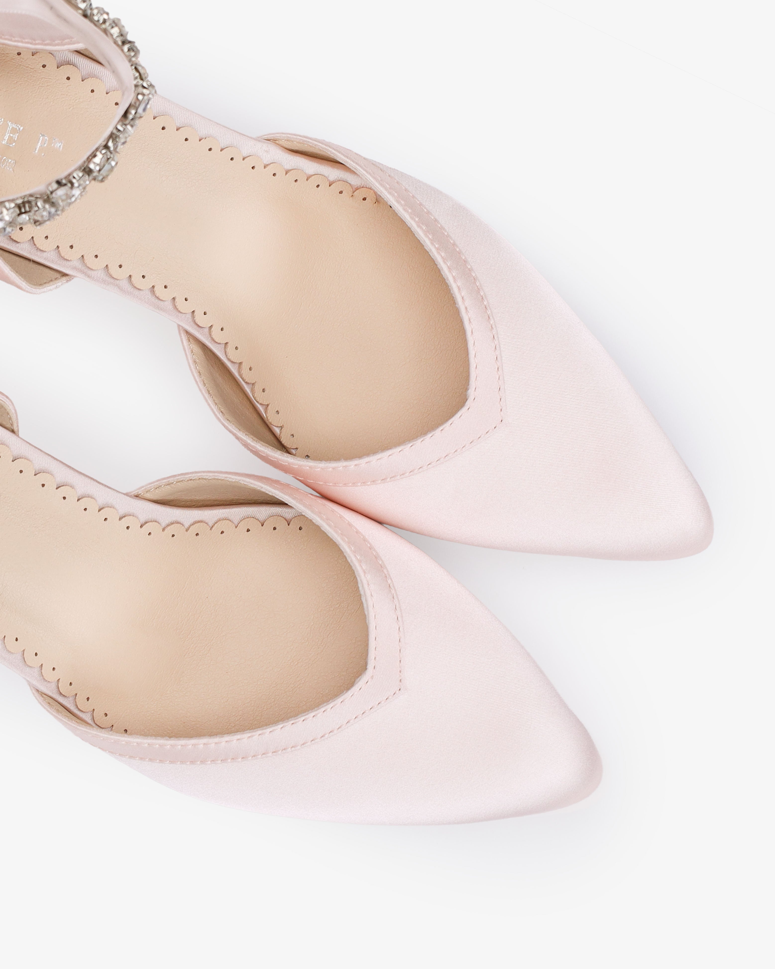 Satin Block Heels Evening Shoes with Floral Rhinestones Ankle Strap