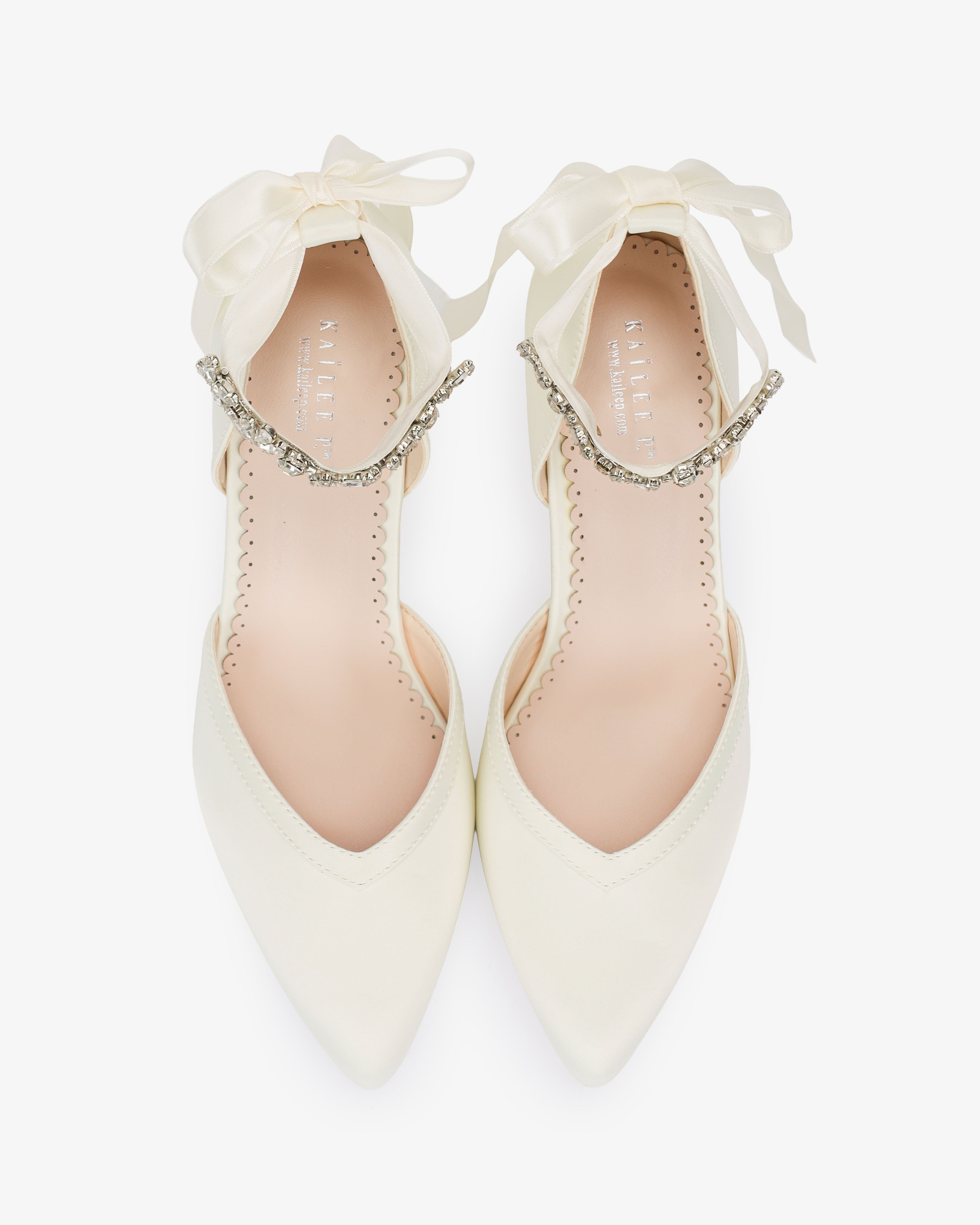 Satin Block Heels Wedding Shoes with Floral Rhinestones Ankle Strap