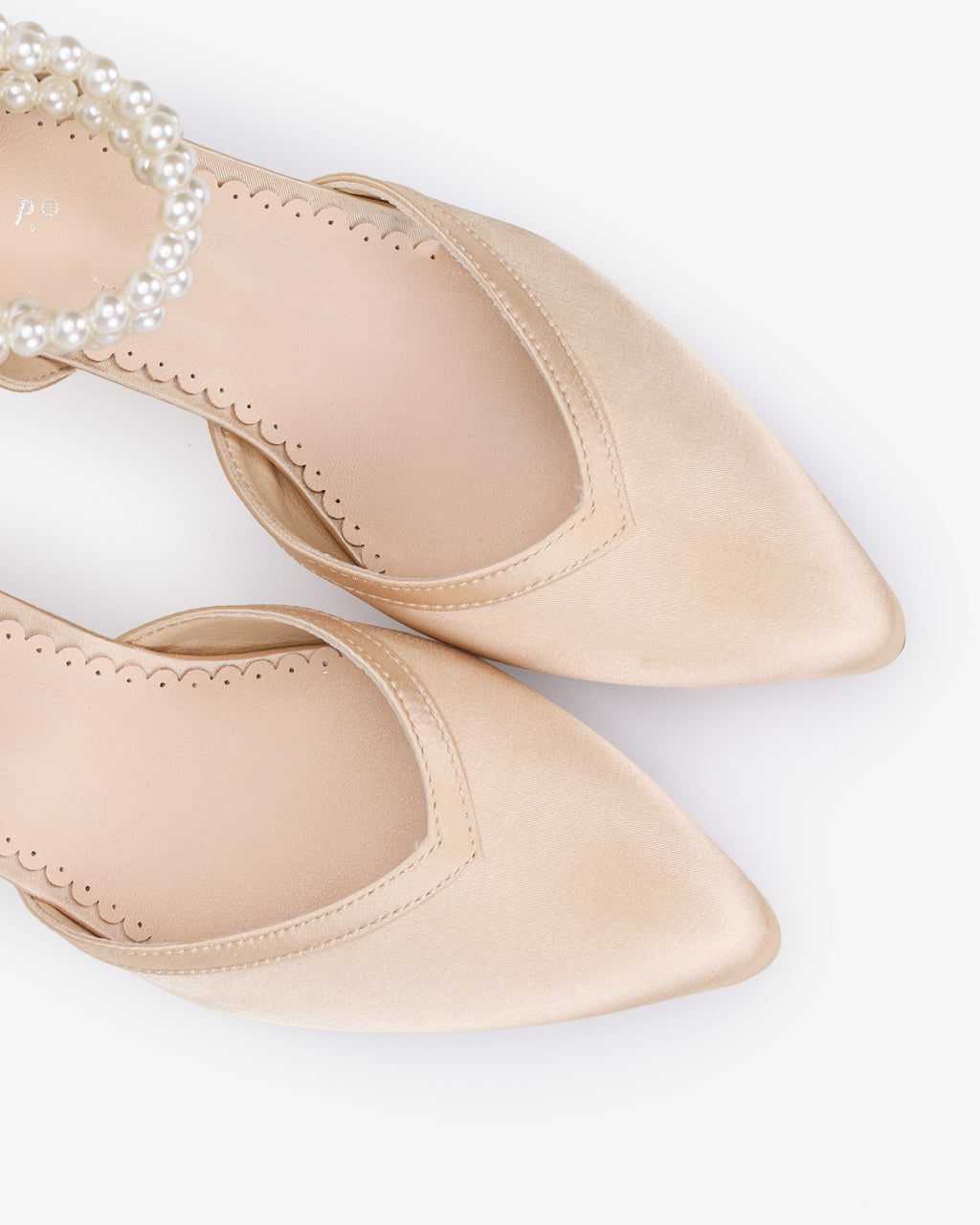 Satin Block Heels Evening Shoes with Trinity Pearls Wrap