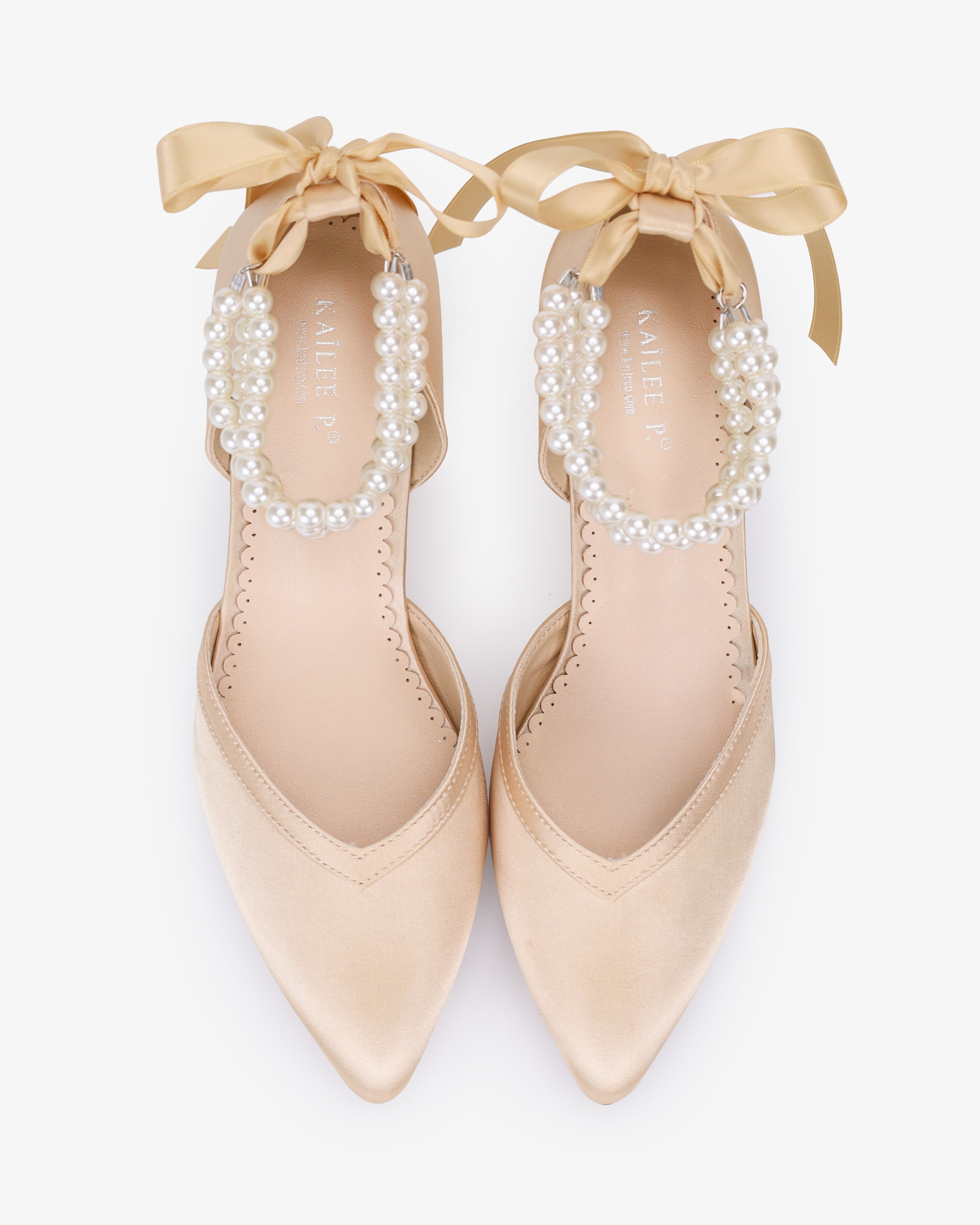 Satin Block Heels Evening Shoes with Trinity Pearls Wrap