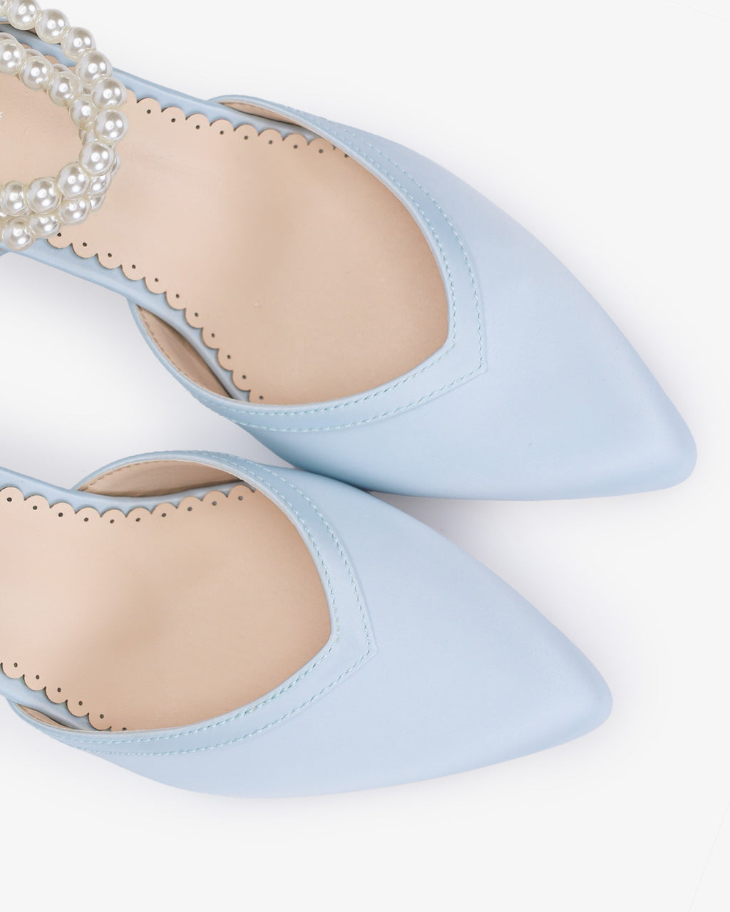 Satin Block Heels Wedding Shoes with Trinity Pearls Wrap