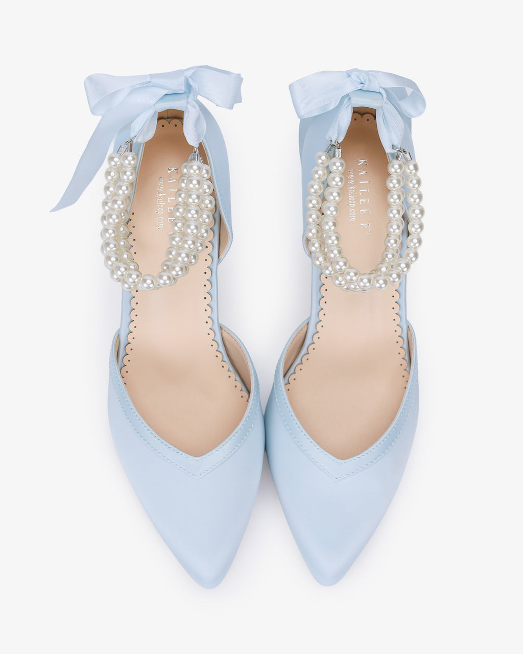 Satin Block Heels Wedding Shoes with Trinity Pearls Wrap