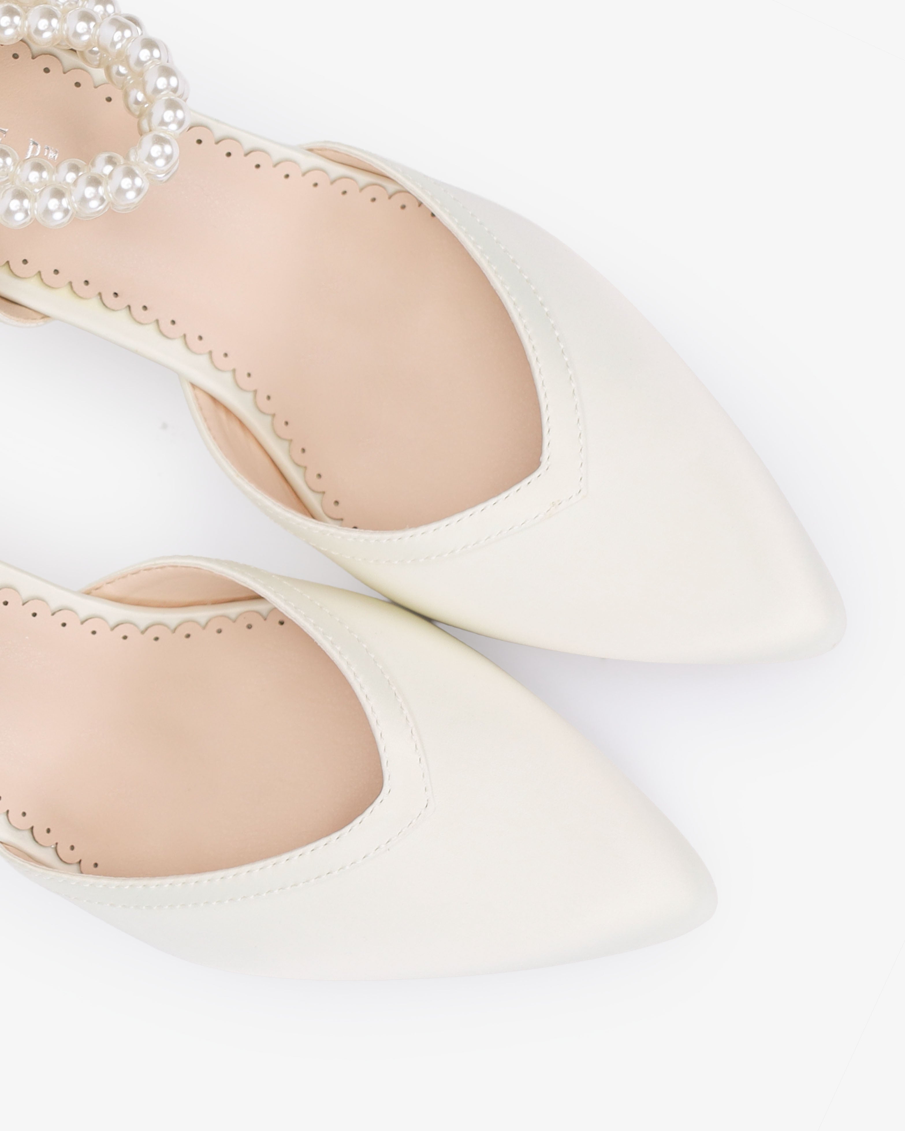 Satin Block Heels Wedding Shoes with Trinity Pearls Wrap