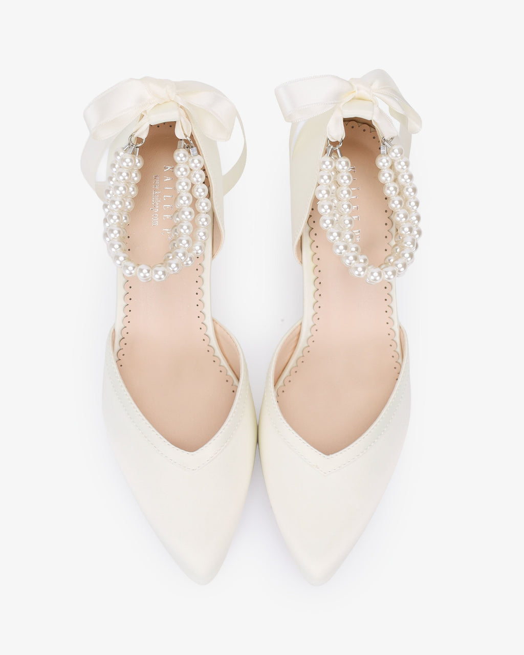 Satin Block Heels Wedding Shoes with Trinity Pearls Wrap