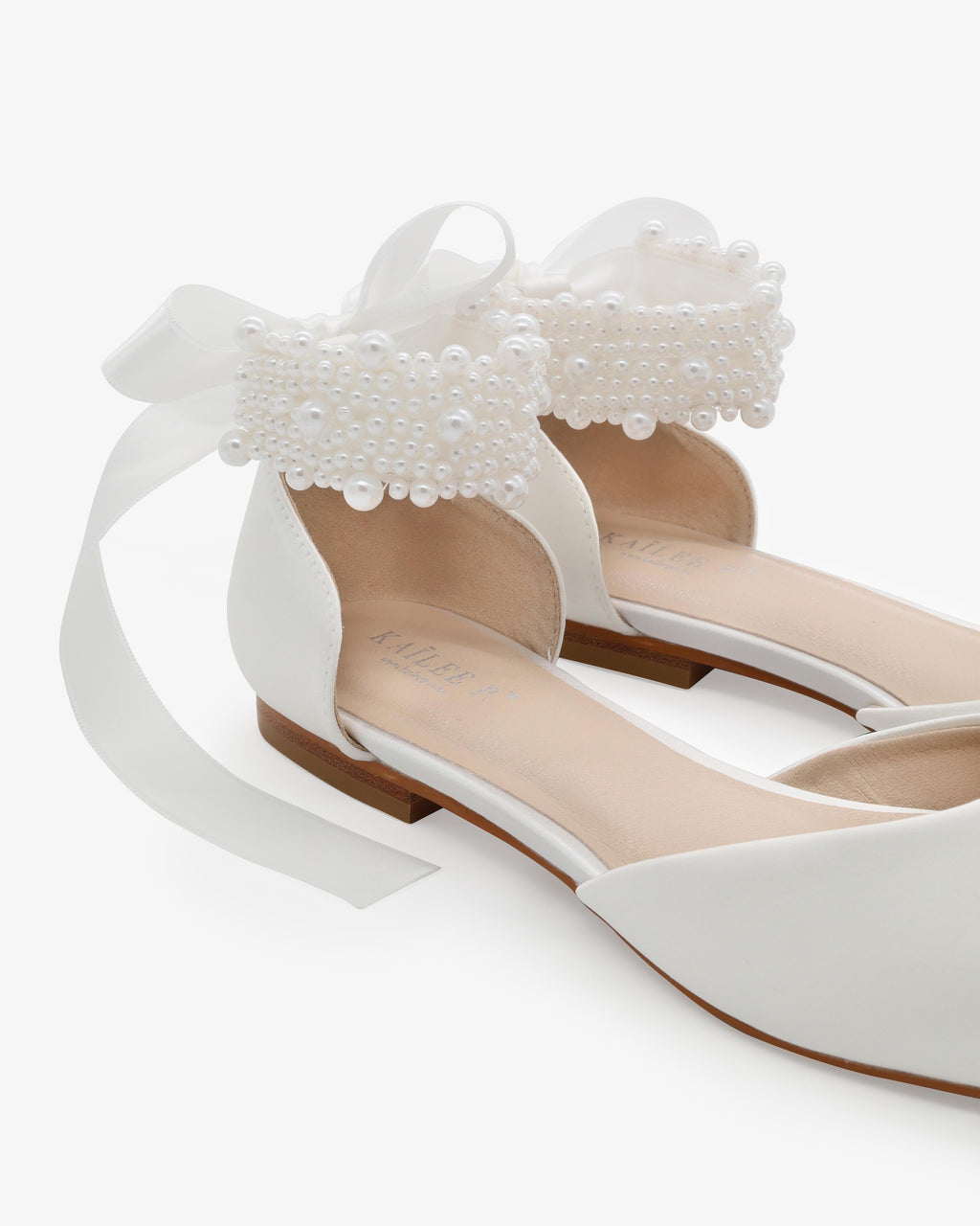 Satin Pointy Toe Wedding Flats with Perla Ankle Strap