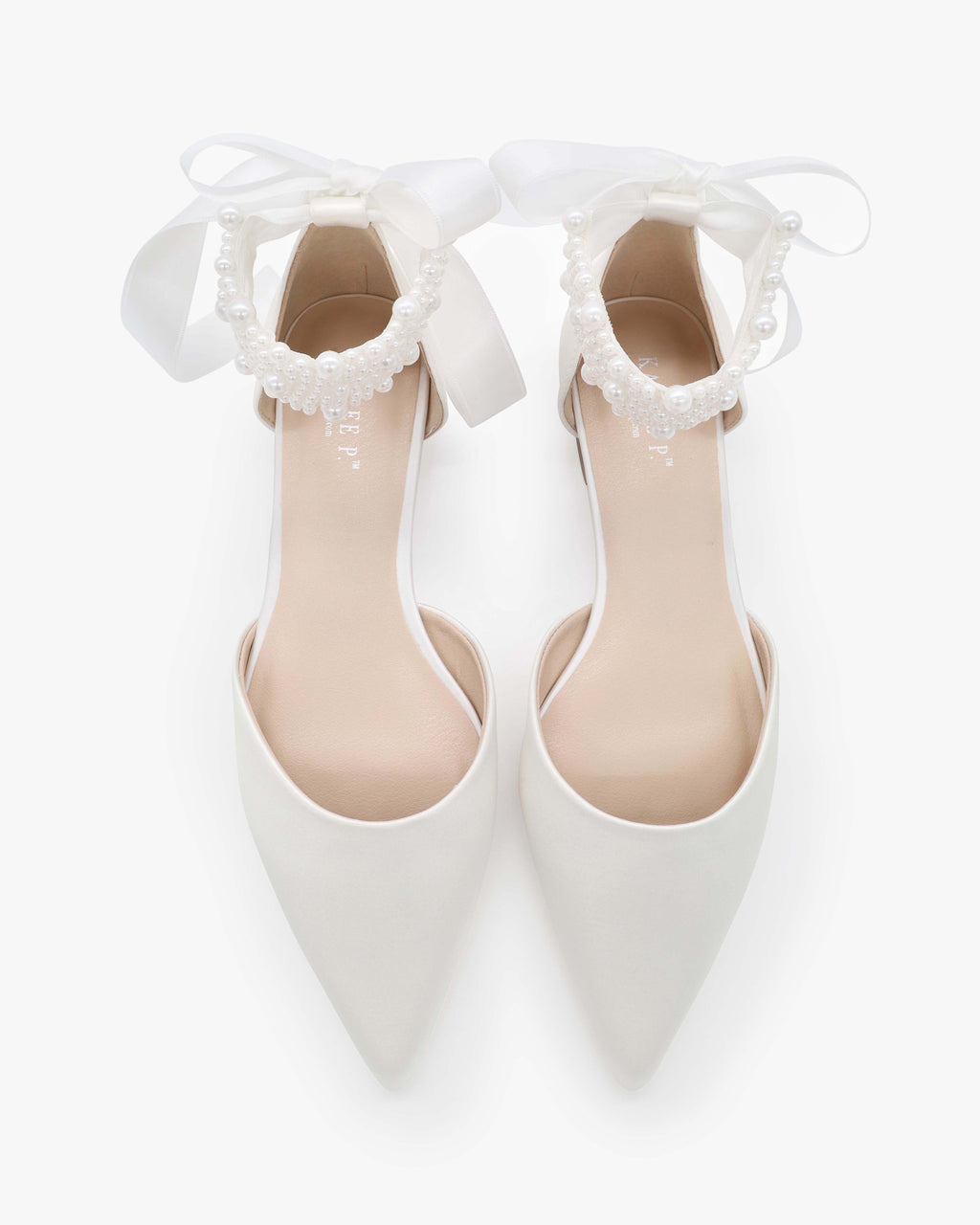 Satin Pointy Toe Wedding Flats with Perla Ankle Strap