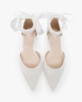 Satin Pointy Toe Wedding Flats with Perla Ankle Strap