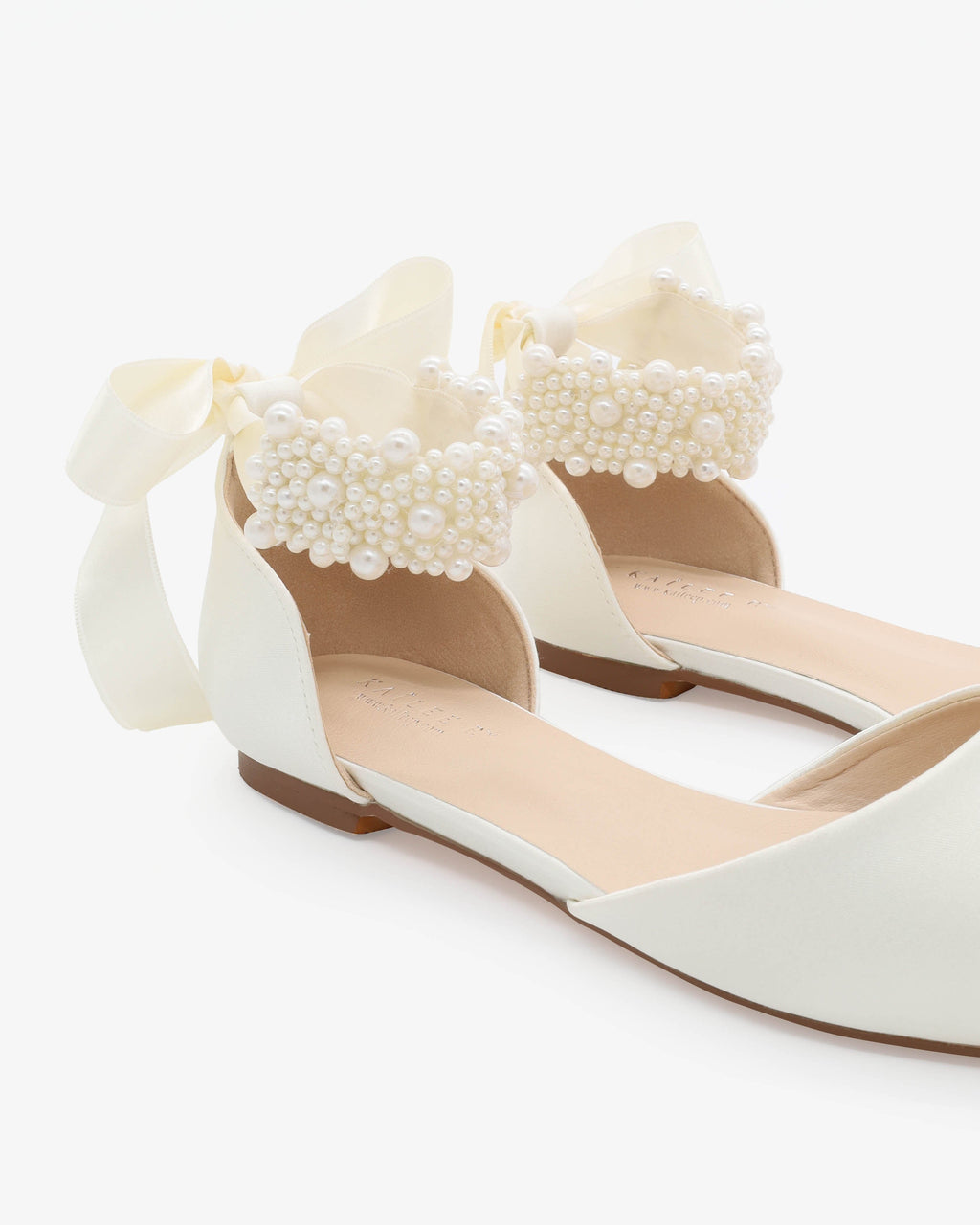 Satin Pointy Toe Wedding Flats with Perla Ankle Strap