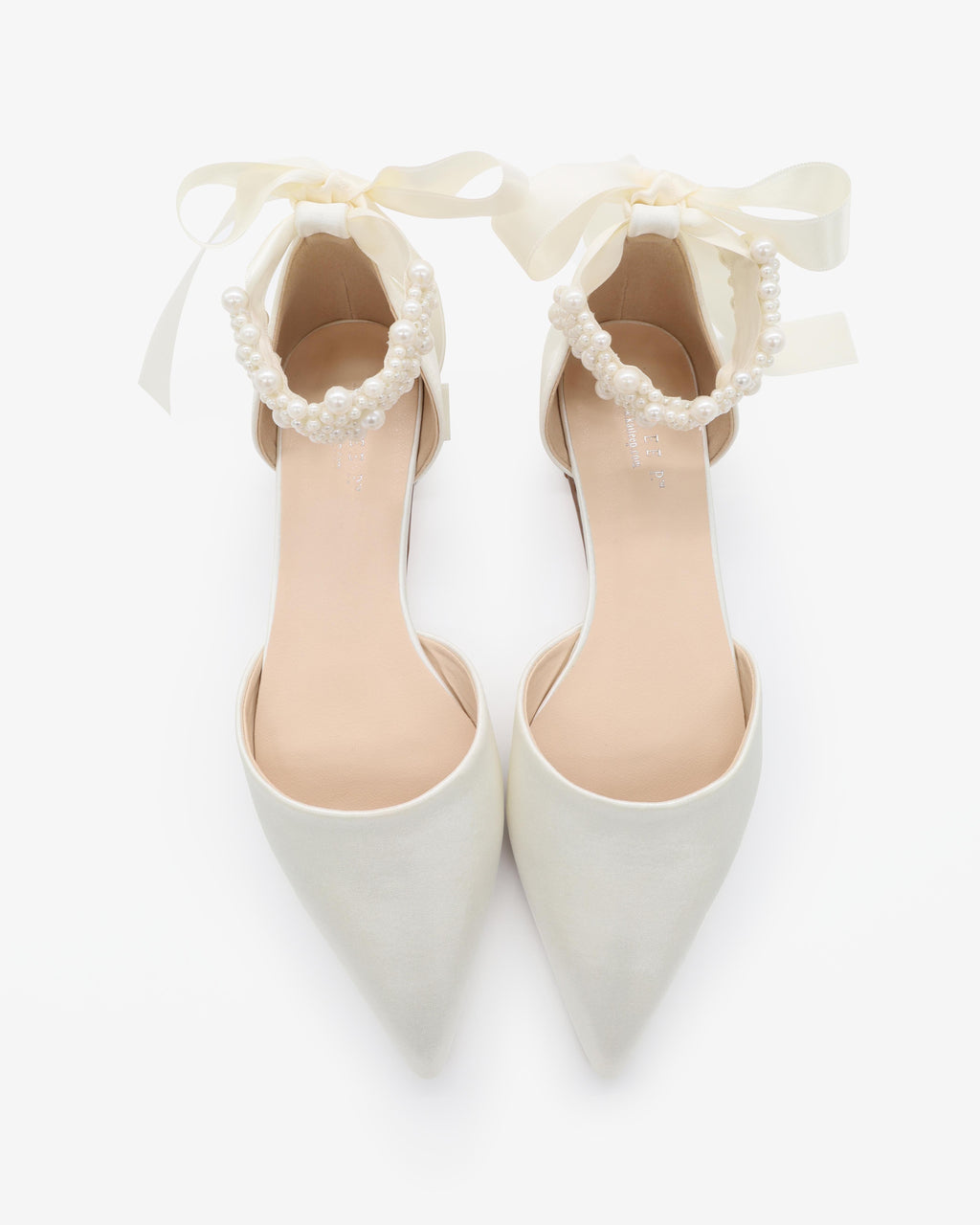 Satin Pointy Toe Wedding Flats with Perla Ankle Strap