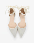 Satin Pointy Toe Wedding Flats with Perla Ankle Strap