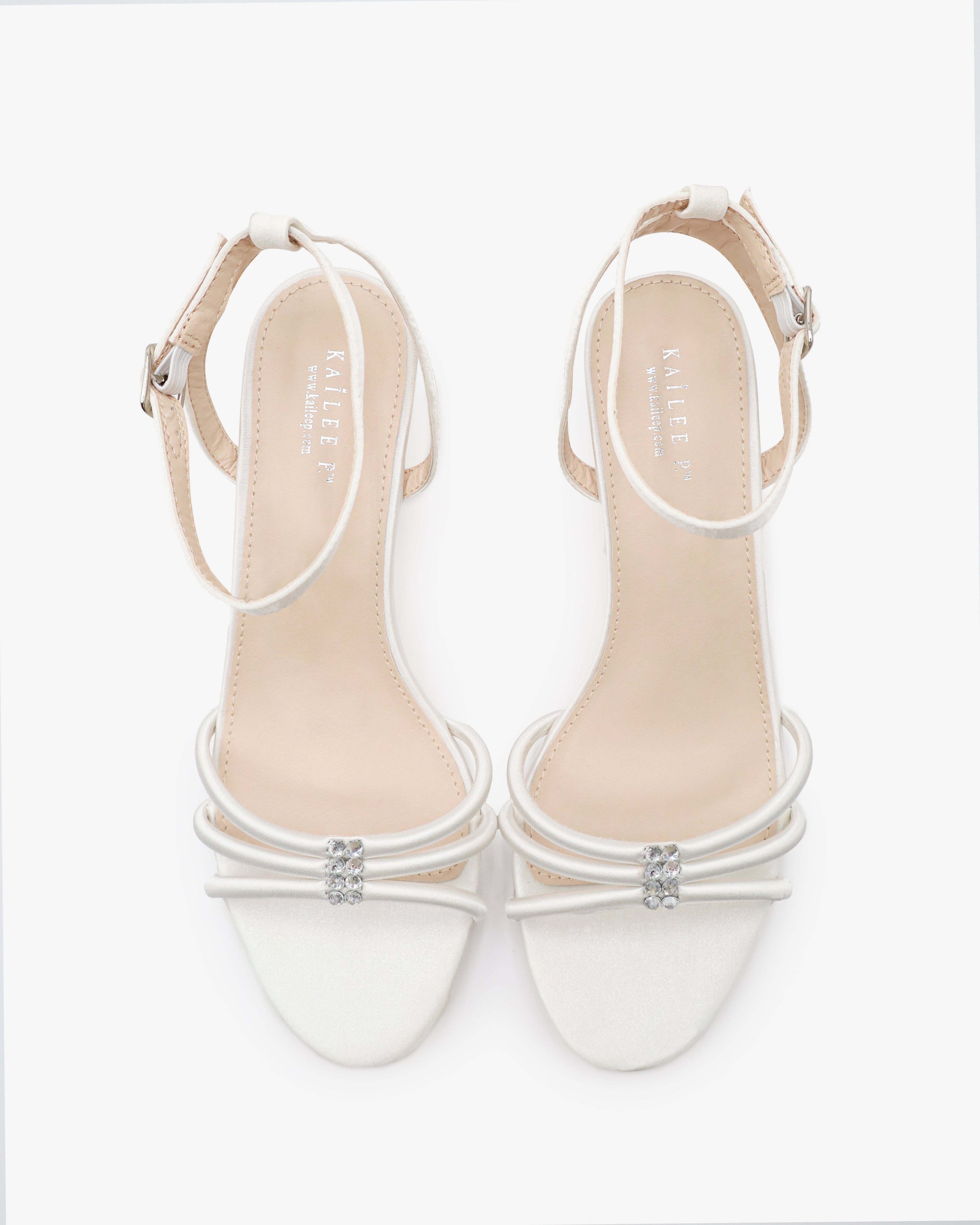 Satin Strappy Kitten Heel Wedding Sandals with Rhinestones