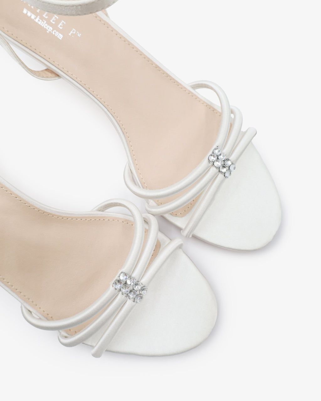 Satin Strappy Kitten Heel Wedding Sandals with Rhinestones
