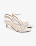 Satin Strappy Kitten Heel Wedding Sandals with Rhinestones