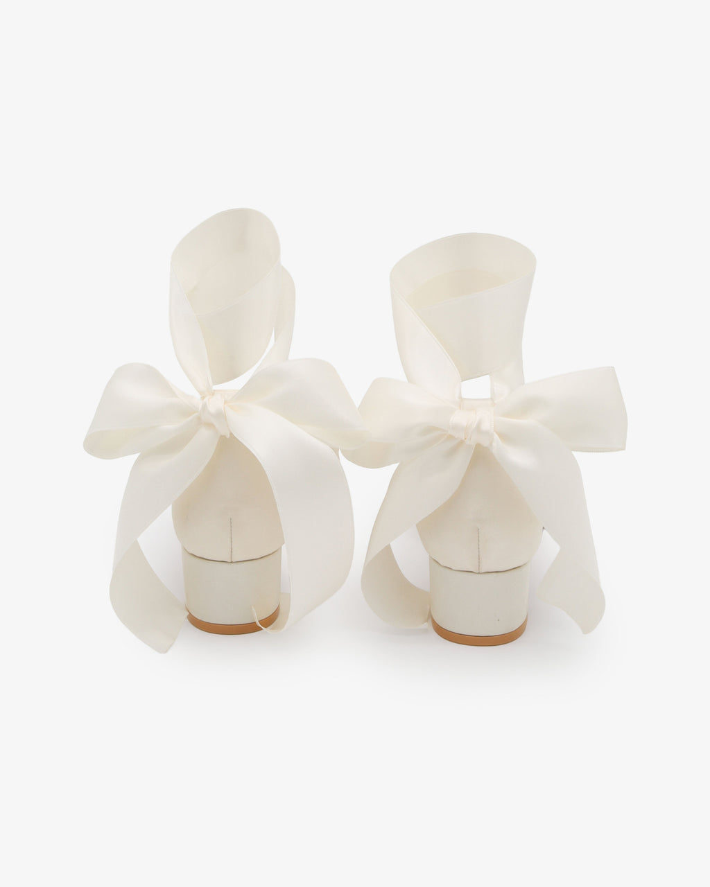 Satin Pointy Toe Low Block Heels Wedding Shoes with Wrapped Ribbon Tie