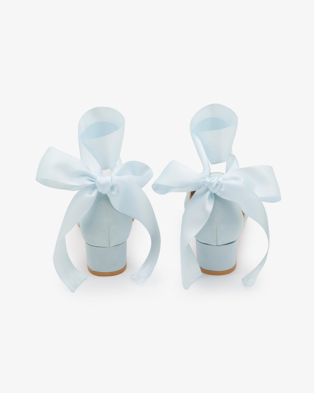 Satin Pointy Toe Low Block Heels Wedding Shoes with Wrapped Ribbon Tie