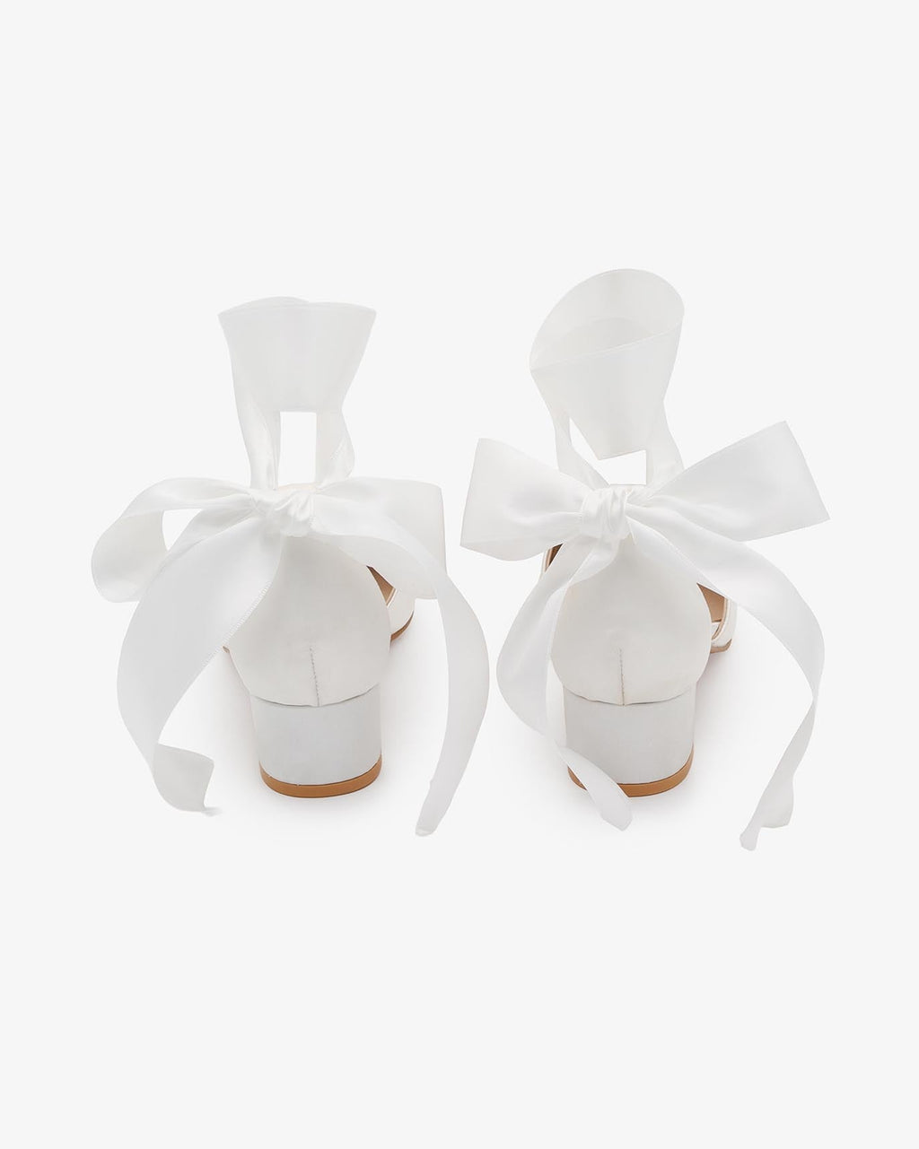 Satin Pointy Toe Low Block Heels Wedding Shoes with Wrapped Ribbon Tie